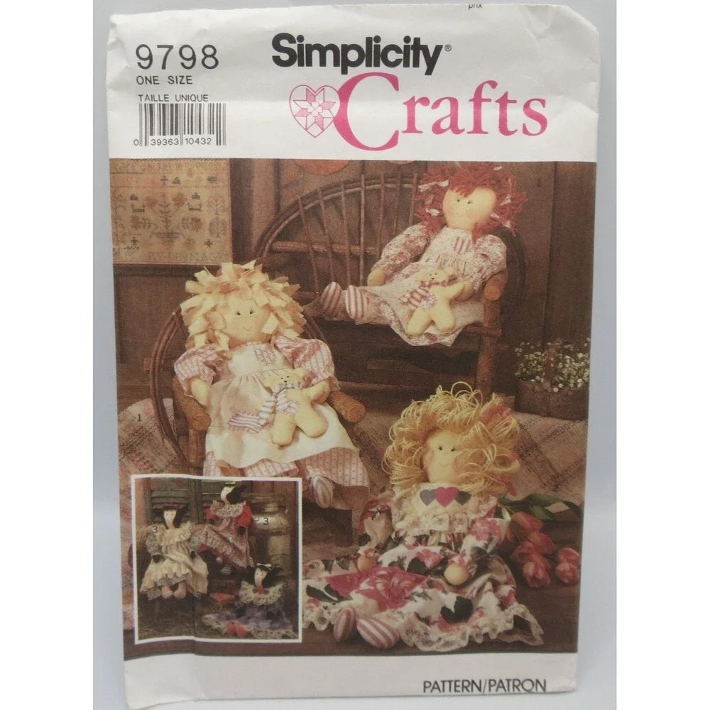 Simplicity Crafts 9798 Stuffed Doll Clothes ONE SIZE 1990s Country Folk Art